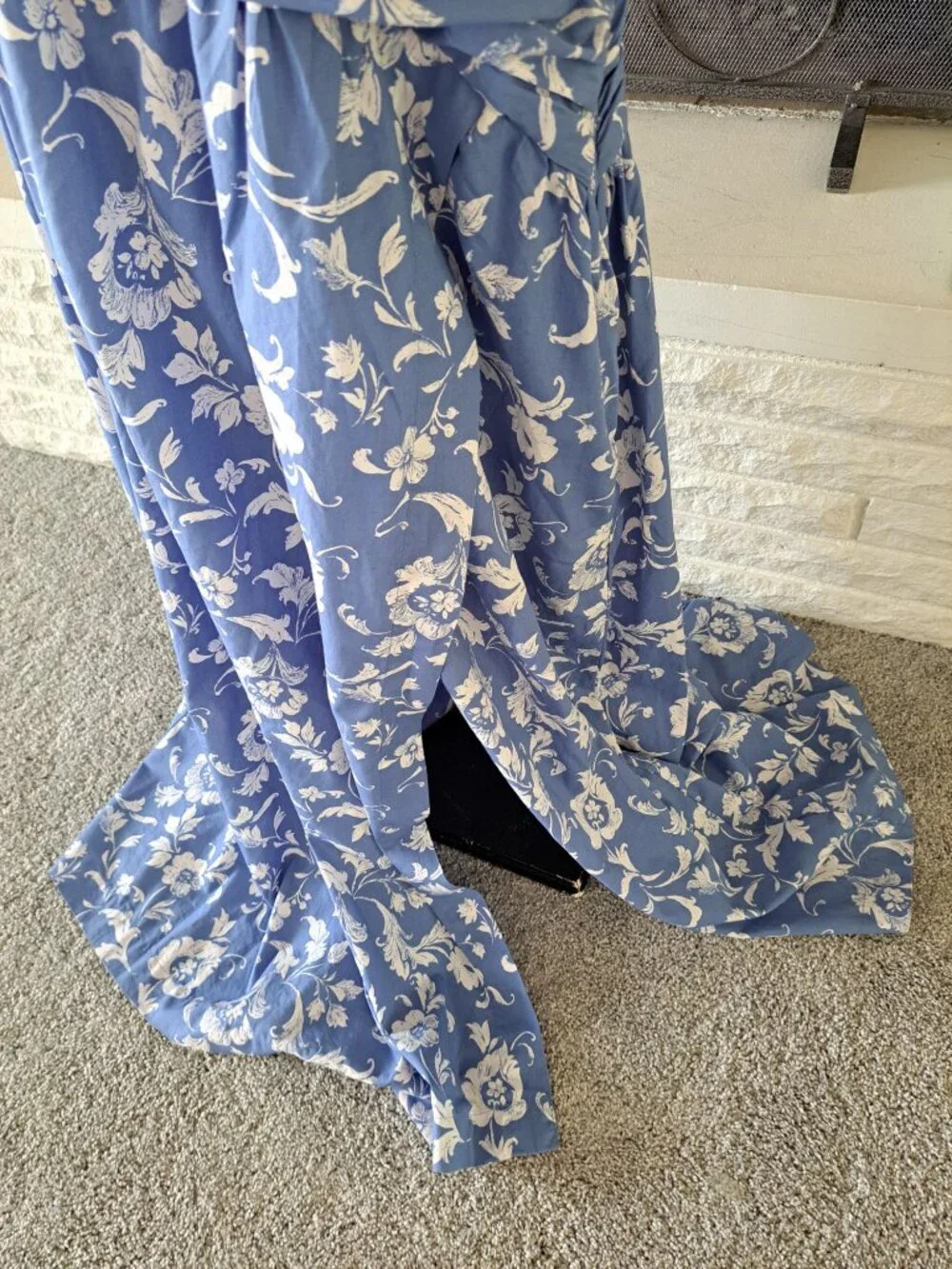 New Abercrombie & Fitch Maxi Womens One-Shoulder White Blue Floral Dress Size L - Picture 5 of 13